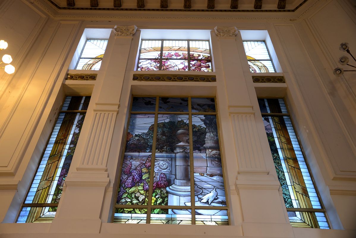 07-05 Centro Cultural America Stained Glass Image Above Stairs Salta Plaza 9 de Julio